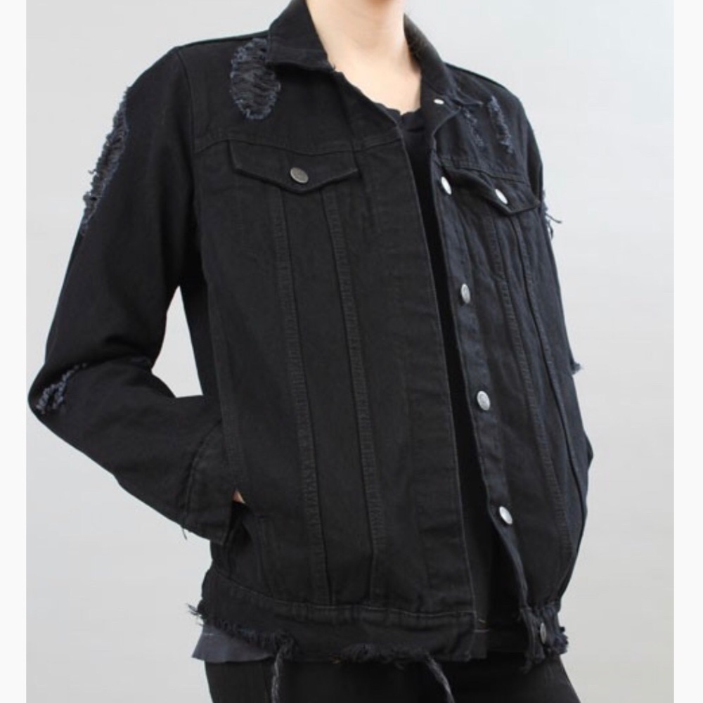 Courtshop distressed black denim jacket size S